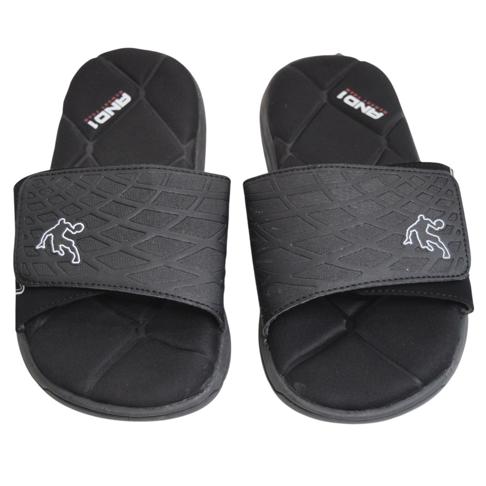 AND1 Men's Baller Slide Sandals Black Athletic Slip On Adjustable Strap Size 12